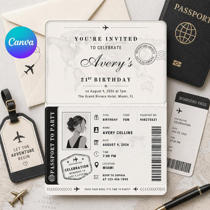 Birthday Passport Invitation Template, Passport Invitation Template Printable Boarding Pass Birthday Party Ticket Birthday Ticket Invitation __etsy:8075567203