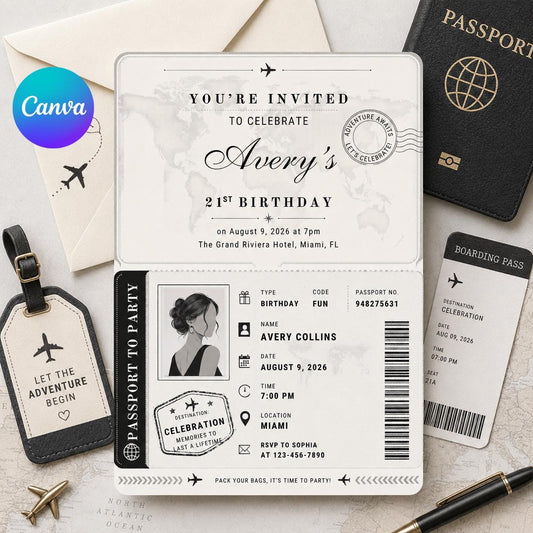 Birthday Passport Invitation Template, Passport Invitation Template Printable Boarding Pass Birthday Party Ticket Birthday Ticket Invitation __etsy:8075567203