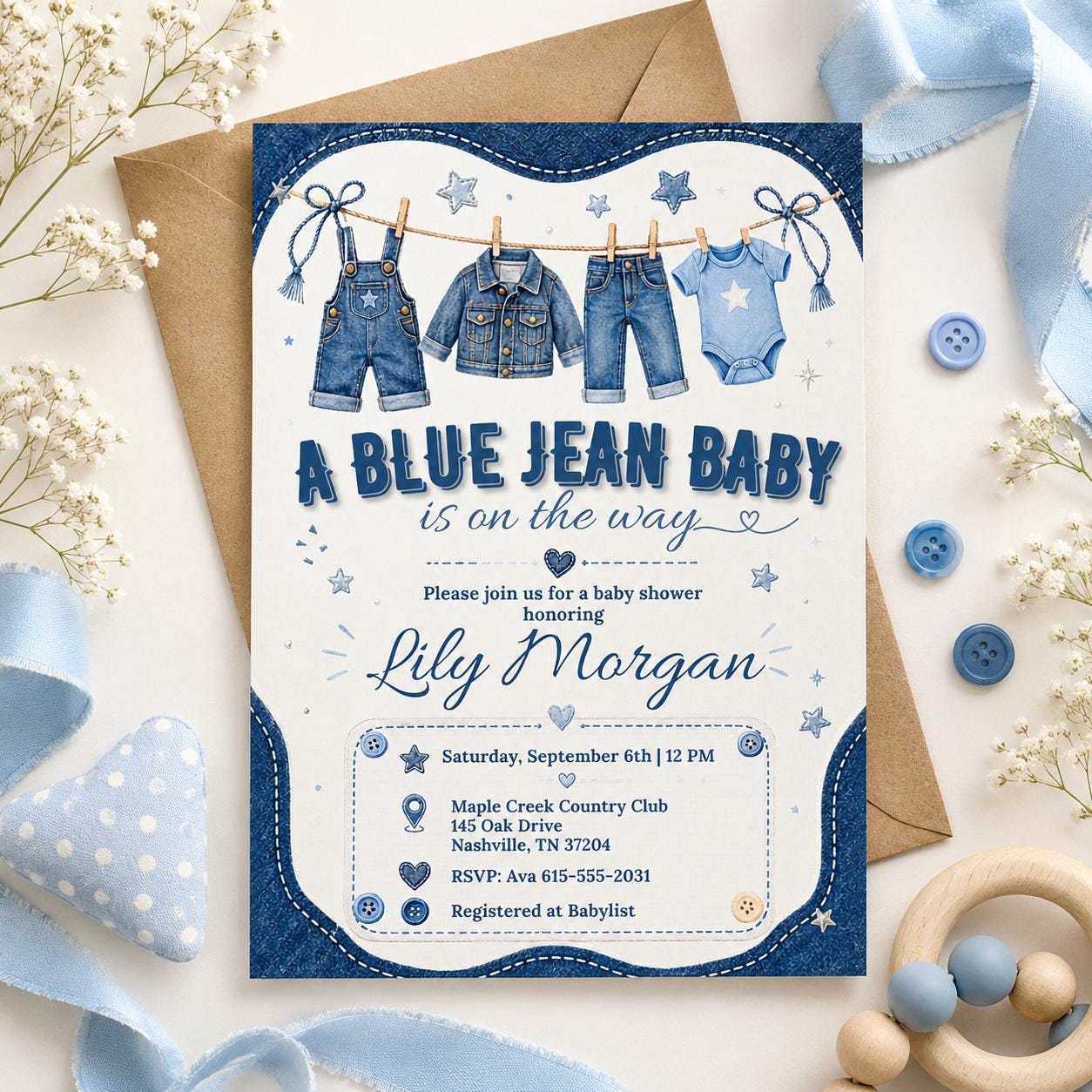 Blue Jean Baby Shower Invitation, Baby Sprinkle Invite, Denim Baby Shower, Cowboy Baby Shower, Editable Baby Shower Invitation Template __etsy:8066503479