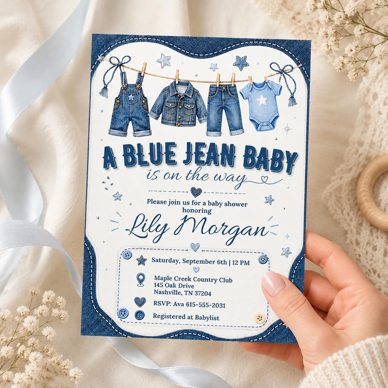 Blue Jean Baby Shower Invitation, Baby Sprinkle Invite, Denim Baby Shower, Cowboy Baby Shower, Editable Baby Shower Invitation Template __etsy:8066503681