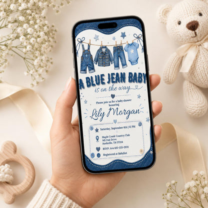 Blue Jean Baby Shower Invitation, Baby Sprinkle Invite, Denim Baby Shower, Cowboy Baby Shower, Editable Baby Shower Invitation Template __etsy:8066503665