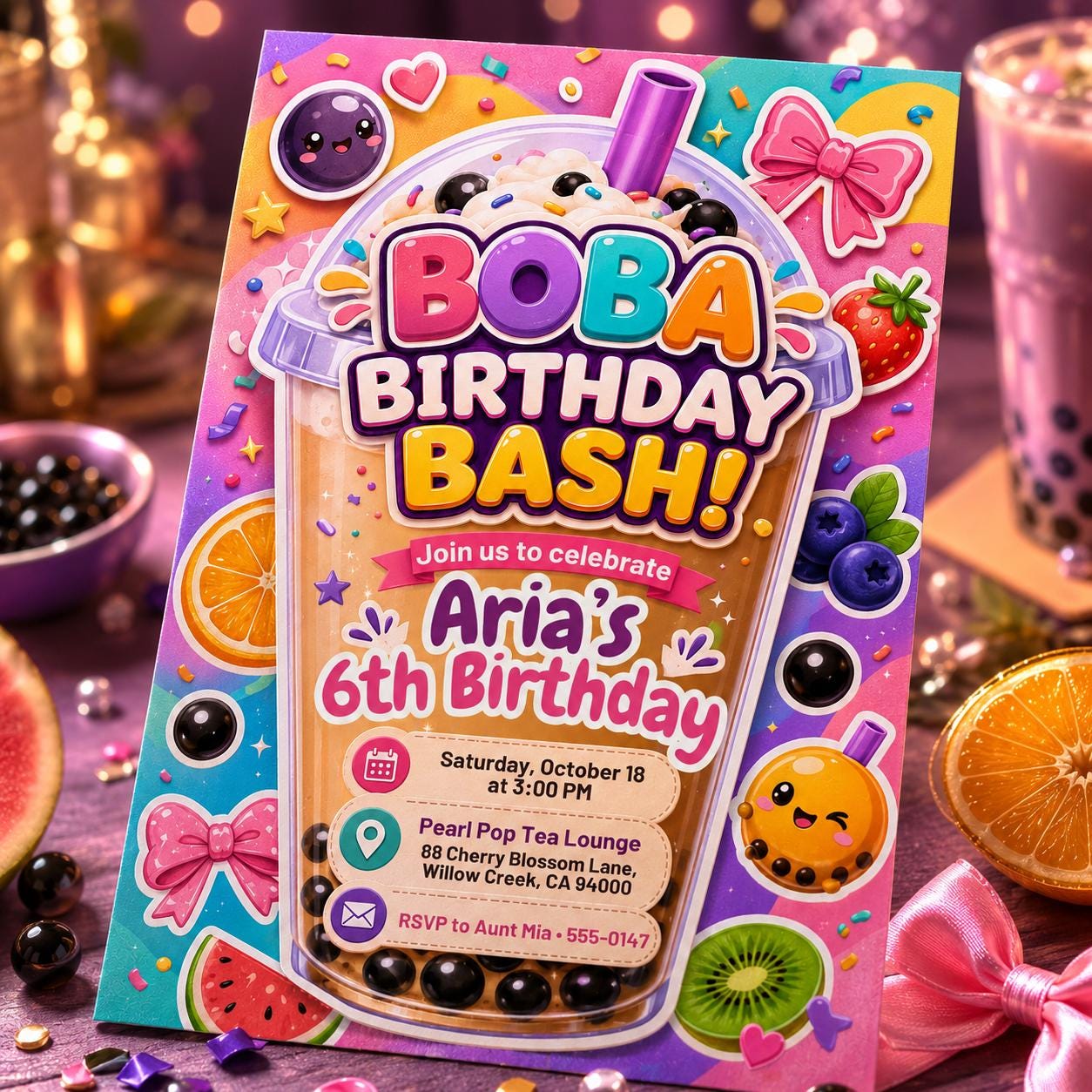 Boba Birthday Invitation Template, Boba With My Besties Birthday Party Invite, Kawaii Boba Birthday, Editable on Canva __etsy:8119878569