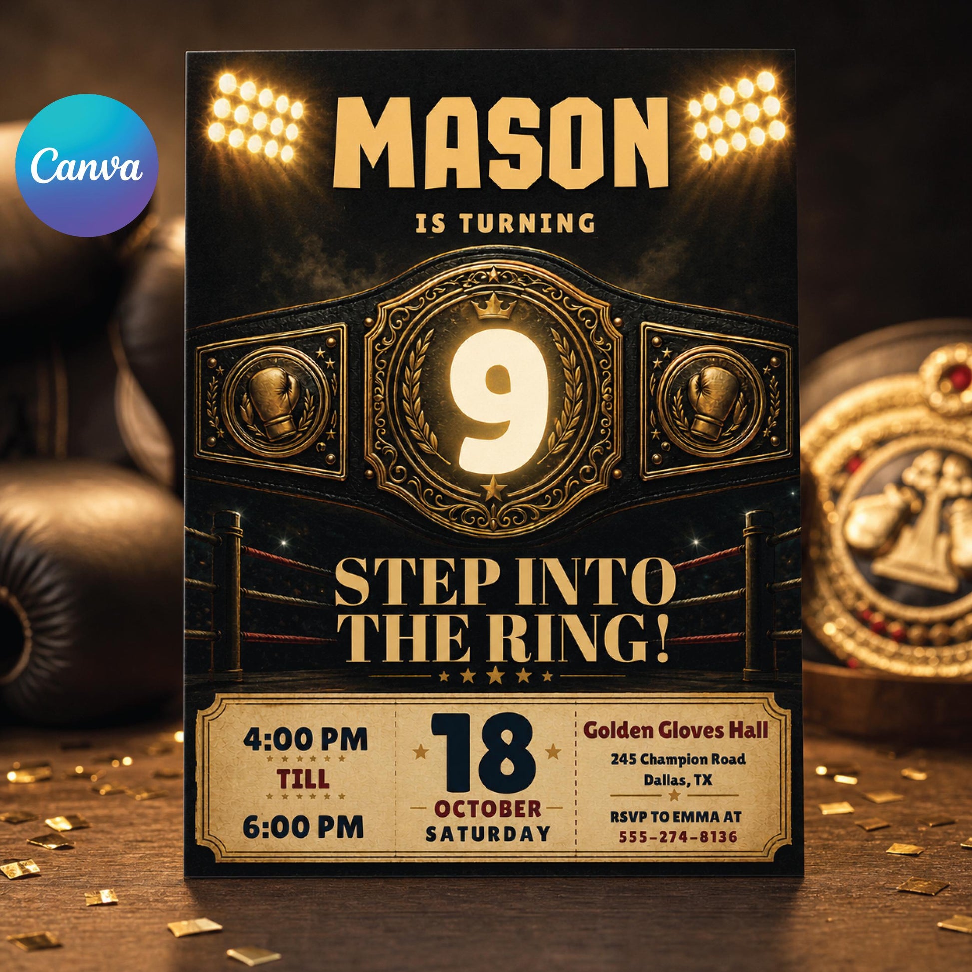 Boxing Birthday Invitation, Boxing Birthday, Boxing Invitation, Boxing Gloves Invitation, Sport Invite, Editable Text Canva __etsy:8024653051