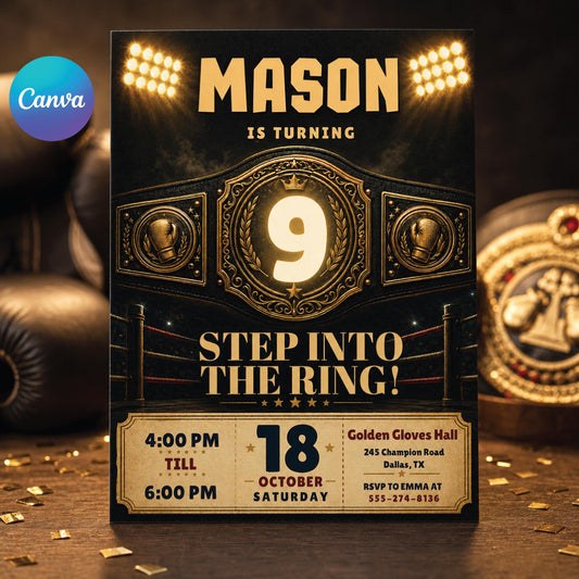 Boxing Birthday Invitation, Boxing Birthday, Boxing Invitation, Boxing Gloves Invitation, Sport Invite, Editable Text Canva __etsy:8024653051