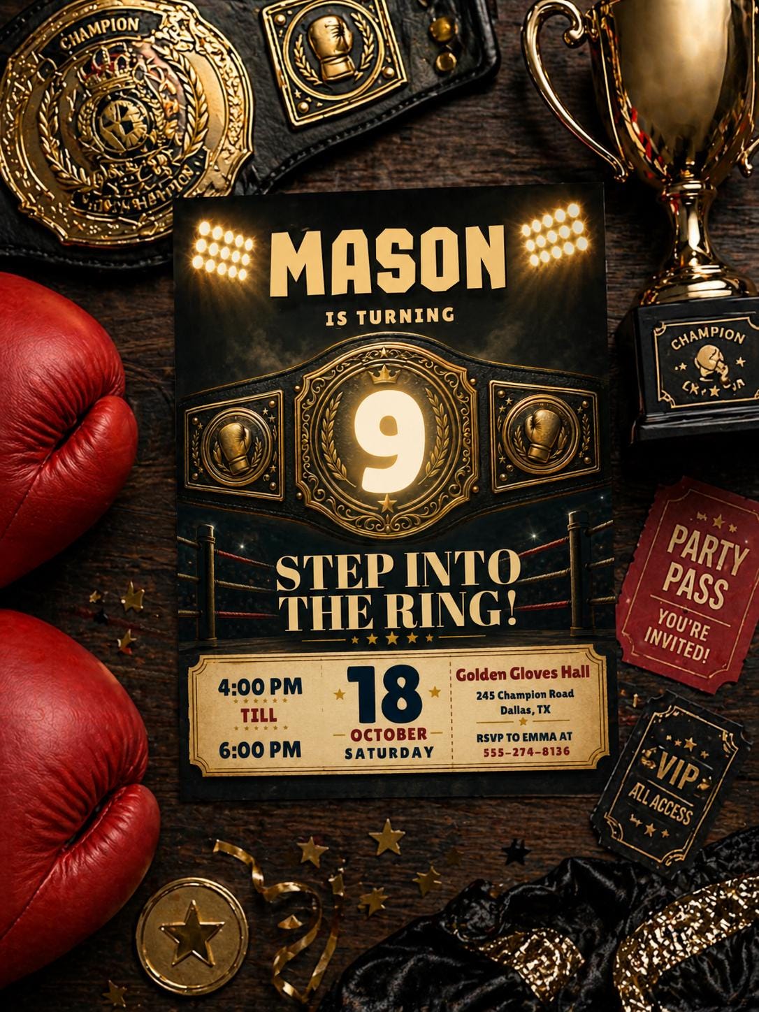 Boxing Birthday Invitation, Boxing Birthday, Boxing Invitation, Boxing Gloves Invitation, Sport Invite, Editable Text Canva __etsy:7970243232