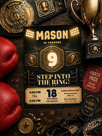 Boxing Birthday Invitation, Boxing Birthday, Boxing Invitation, Boxing Gloves Invitation, Sport Invite, Editable Text Canva __etsy:7970243232