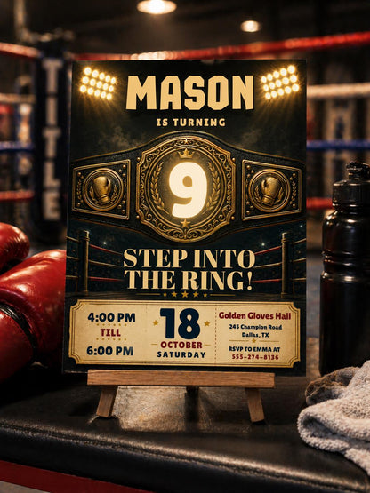 Boxing Birthday Invitation, Boxing Birthday, Boxing Invitation, Boxing Gloves Invitation, Sport Invite, Editable Text Canva __etsy:8018193919