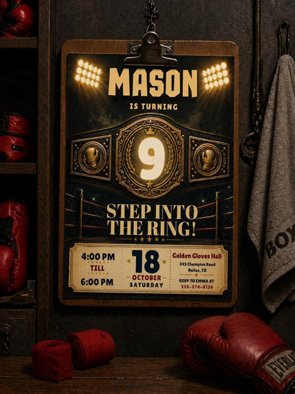 Boxing Birthday Invitation, Boxing Birthday, Boxing Invitation, Boxing Gloves Invitation, Sport Invite, Editable Text Canva __etsy:7970243226