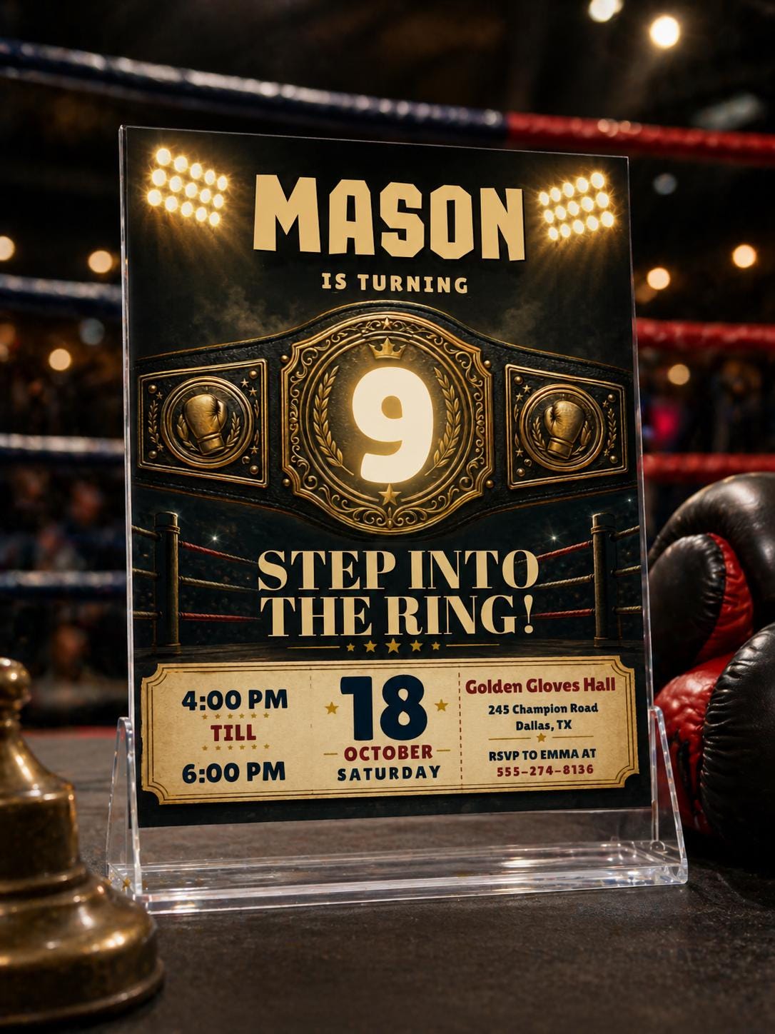 Boxing Birthday Invitation, Boxing Birthday, Boxing Invitation, Boxing Gloves Invitation, Sport Invite, Editable Text Canva __etsy:7970243202