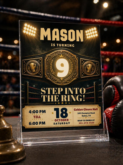 Boxing Birthday Invitation, Boxing Birthday, Boxing Invitation, Boxing Gloves Invitation, Sport Invite, Editable Text Canva __etsy:7970243202