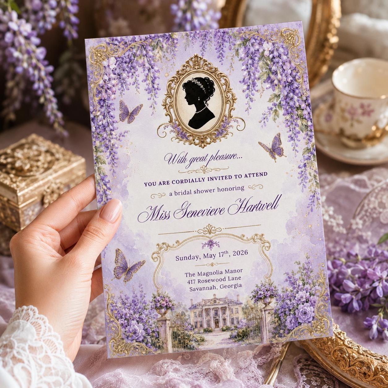 Bridal Shower Invitation Template, Wisteria Floral Design, Wildflower Bridal Shower Invitation, Floral Garden Party Invite, Canva Template __etsy:8038551666