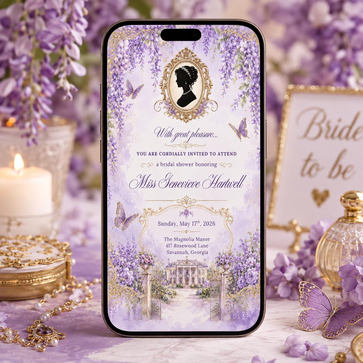 Bridal Shower Invitation Template, Wisteria Floral Design, Wildflower Bridal Shower Invitation, Floral Garden Party Invite, Canva Template __etsy:8086465139