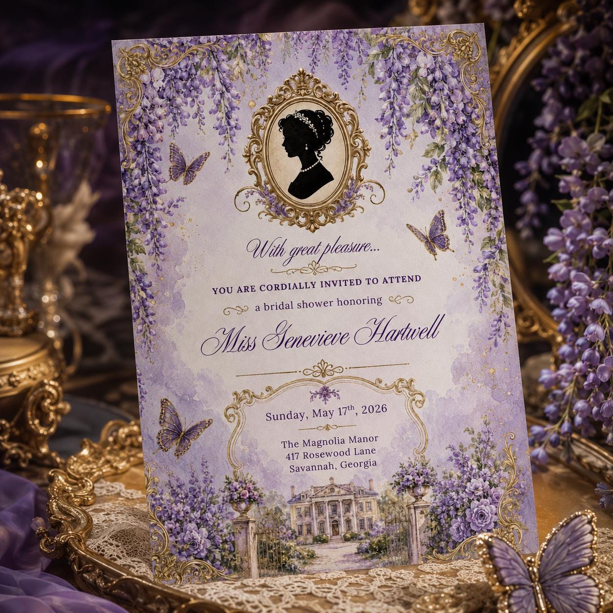 Bridal Shower Invitation Template, Wisteria Floral Design, Wildflower Bridal Shower Invitation, Floral Garden Party Invite, Canva Template __etsy:8086465215