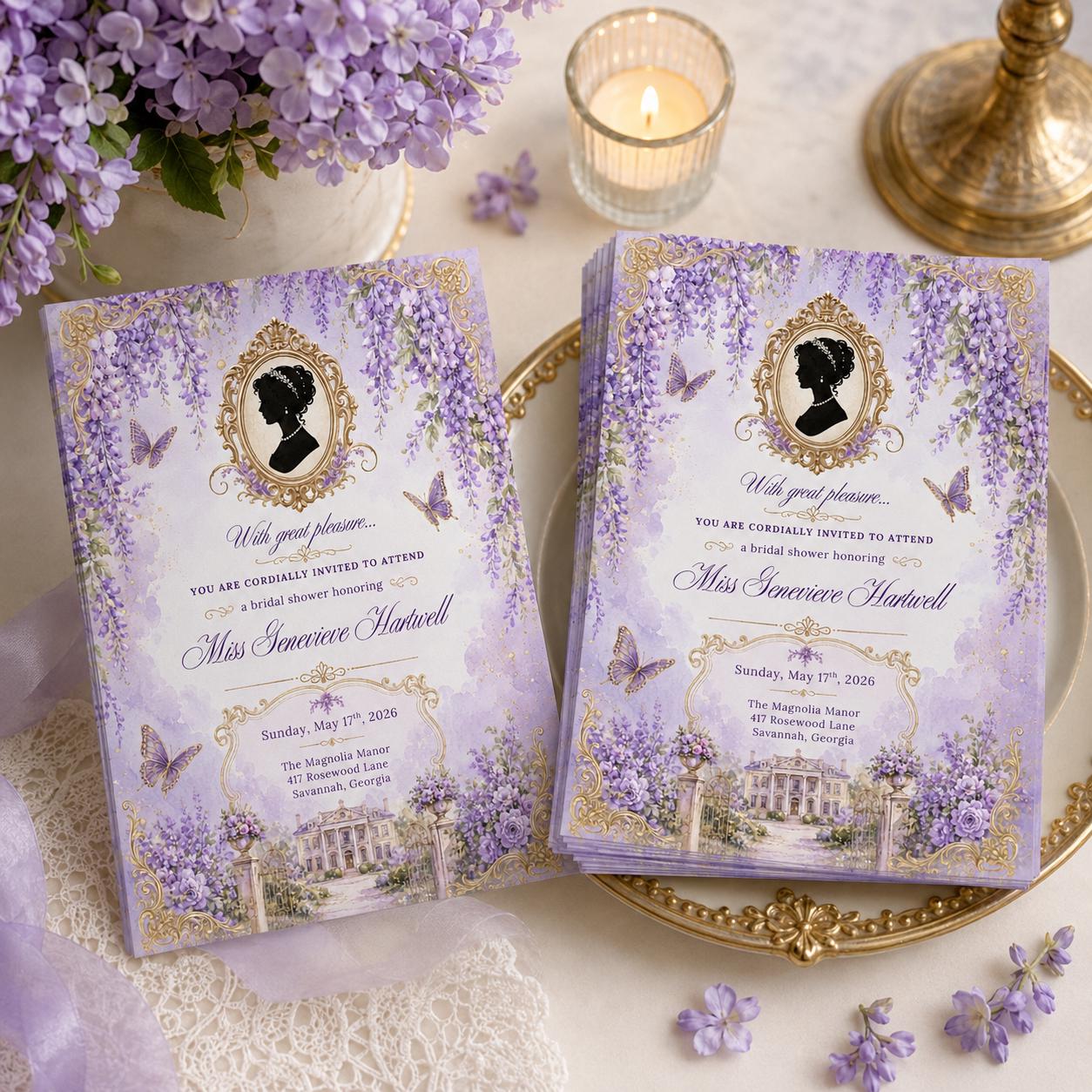 Bridal Shower Invitation Template, Wisteria Floral Design, Wildflower Bridal Shower Invitation, Floral Garden Party Invite, Canva Template __etsy:8038551744