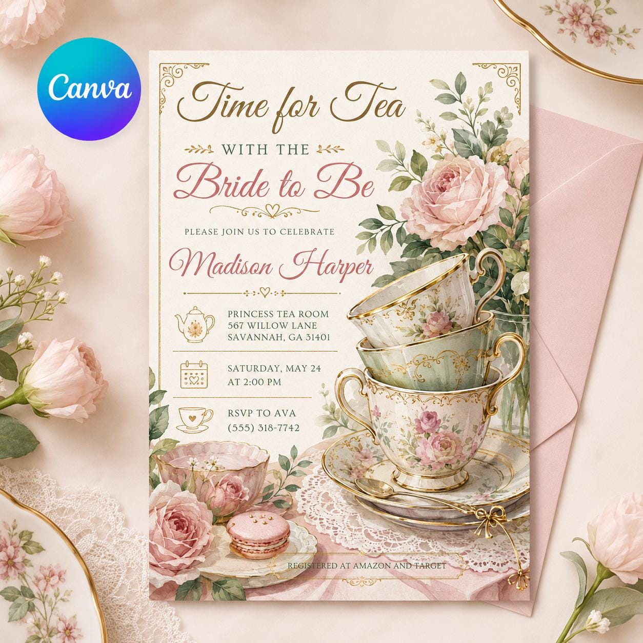 Bridal Tea Party Invitation, Tea Party Bridal Shower, Time for Tea With The Bride-to-be, Bridal Shower Invitation Template __etsy:8097265469
