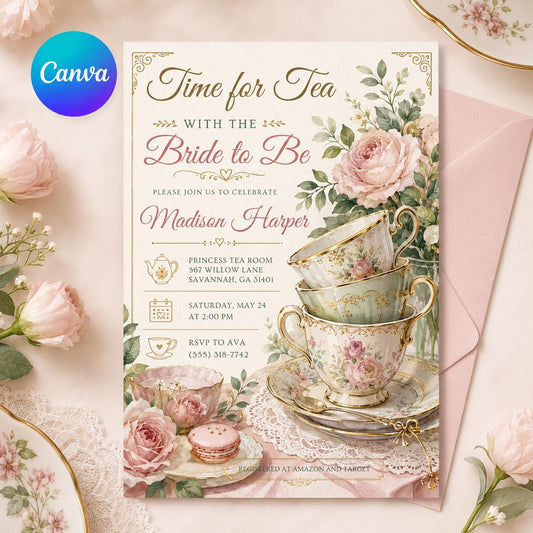 Bridal Tea Party Invitation, Tea Party Bridal Shower, Time for Tea With The Bride-to-be, Bridal Shower Invitation Template __etsy:8097265469