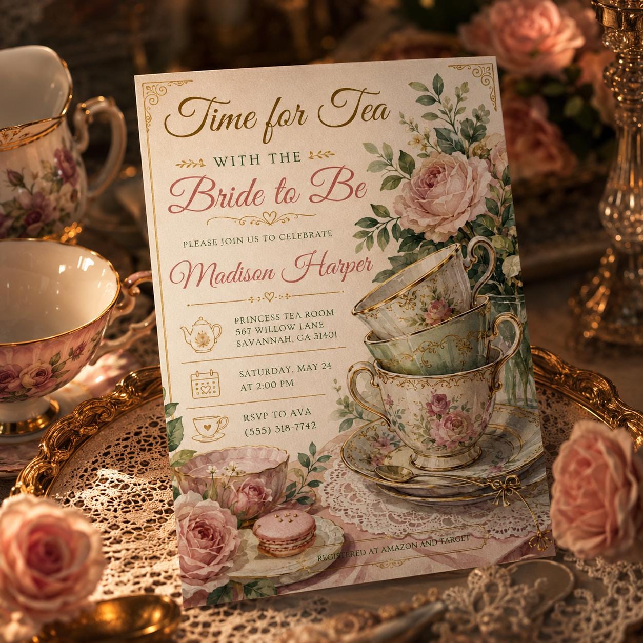 Bridal Tea Party Invitation, Tea Party Bridal Shower, Time for Tea With The Bride-to-be, Bridal Shower Invitation Template __etsy:8049351494