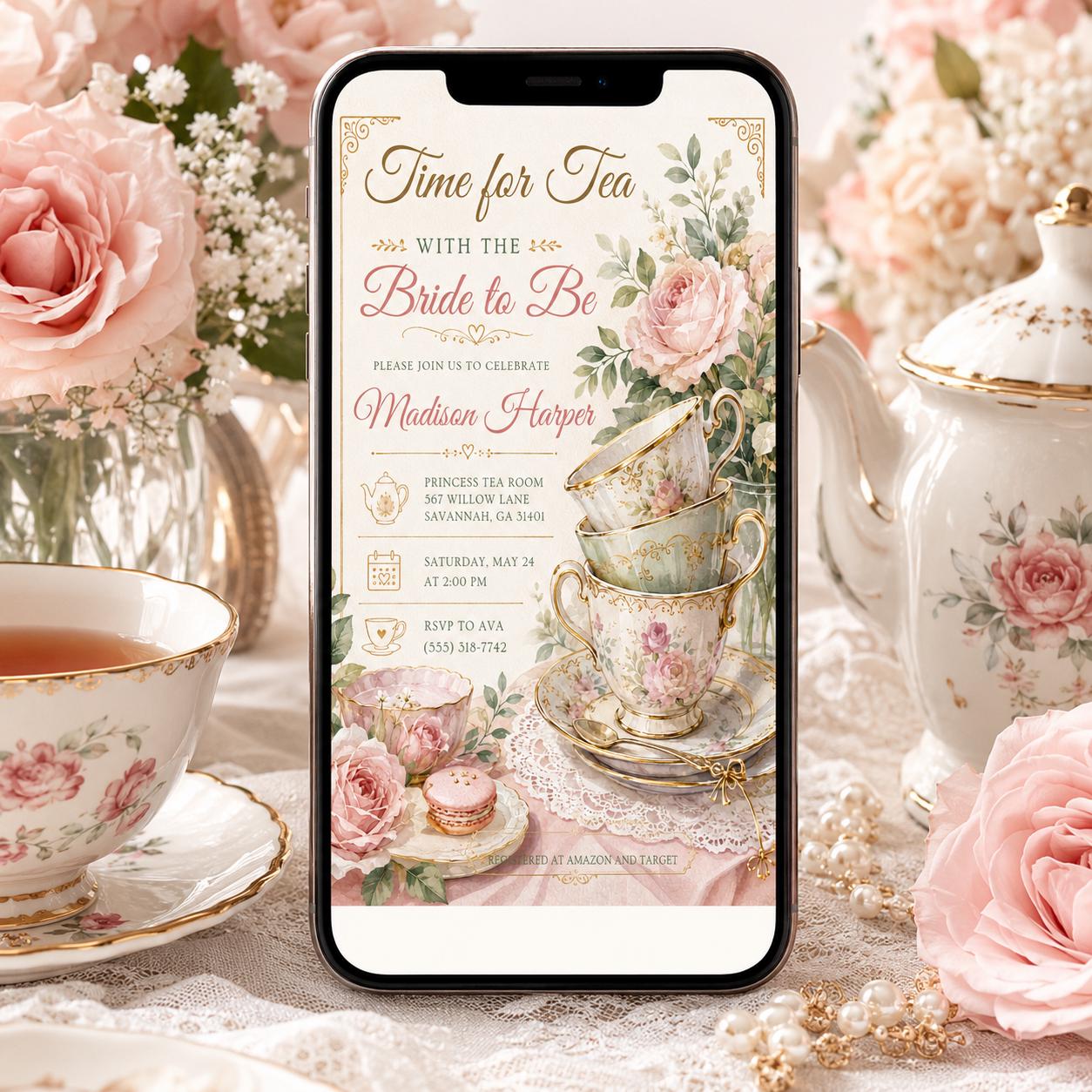 Bridal Tea Party Invitation, Tea Party Bridal Shower, Time for Tea With The Bride-to-be, Bridal Shower Invitation Template __etsy:8097265491