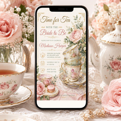 Bridal Tea Party Invitation, Tea Party Bridal Shower, Time for Tea With The Bride-to-be, Bridal Shower Invitation Template __etsy:8097265491