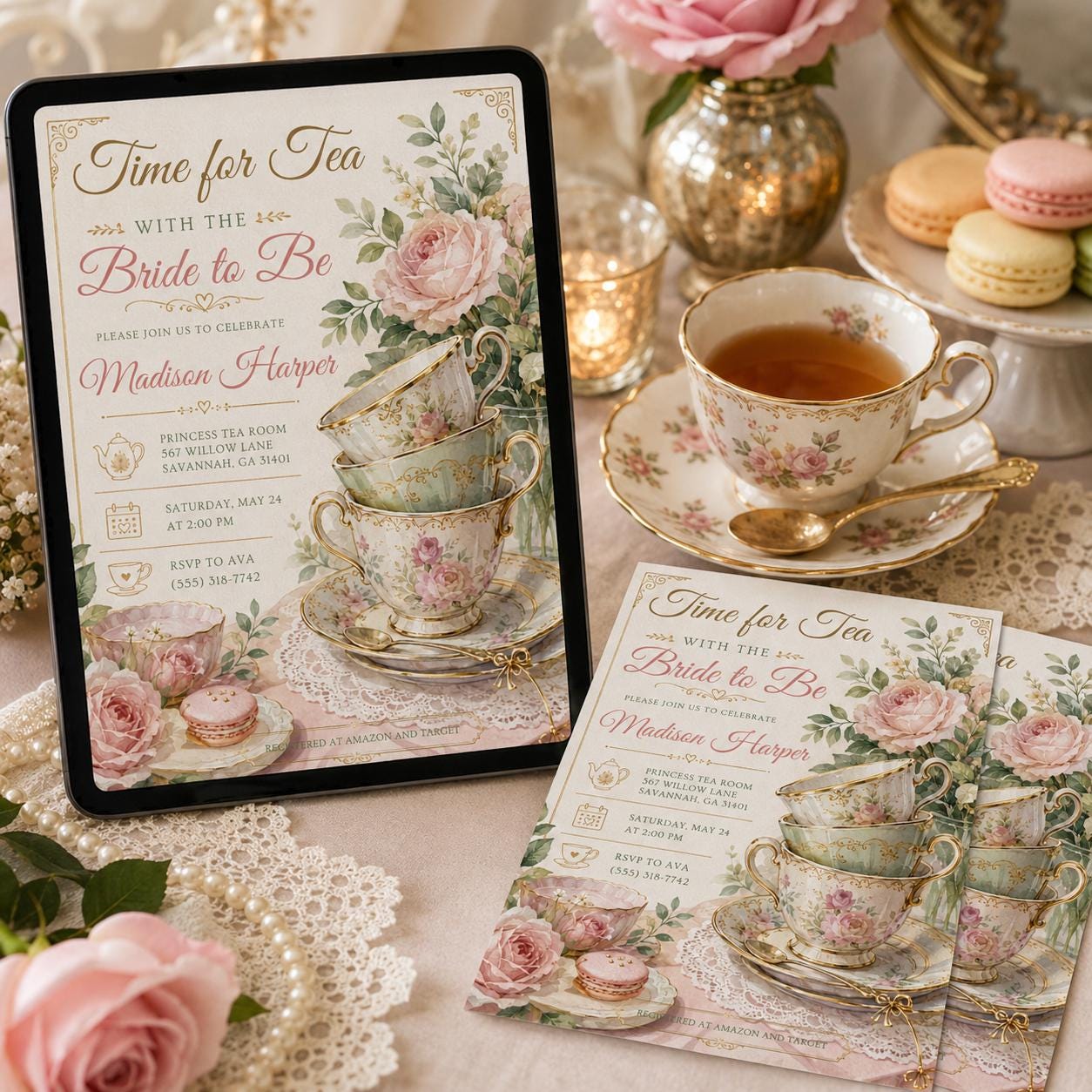 Bridal Tea Party Invitation, Tea Party Bridal Shower, Time for Tea With The Bride-to-be, Bridal Shower Invitation Template __etsy:8097265453
