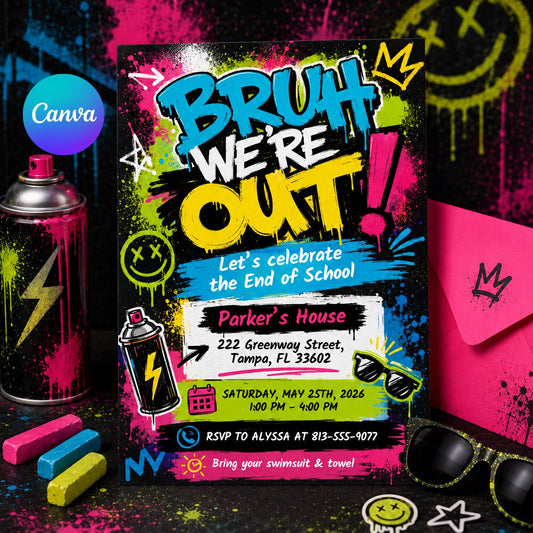 Bruh We Out End of Year Party Digital Download Invitation Template, Hello Summer School Party, School's Out Party Invite Canva Template __etsy:8078742897