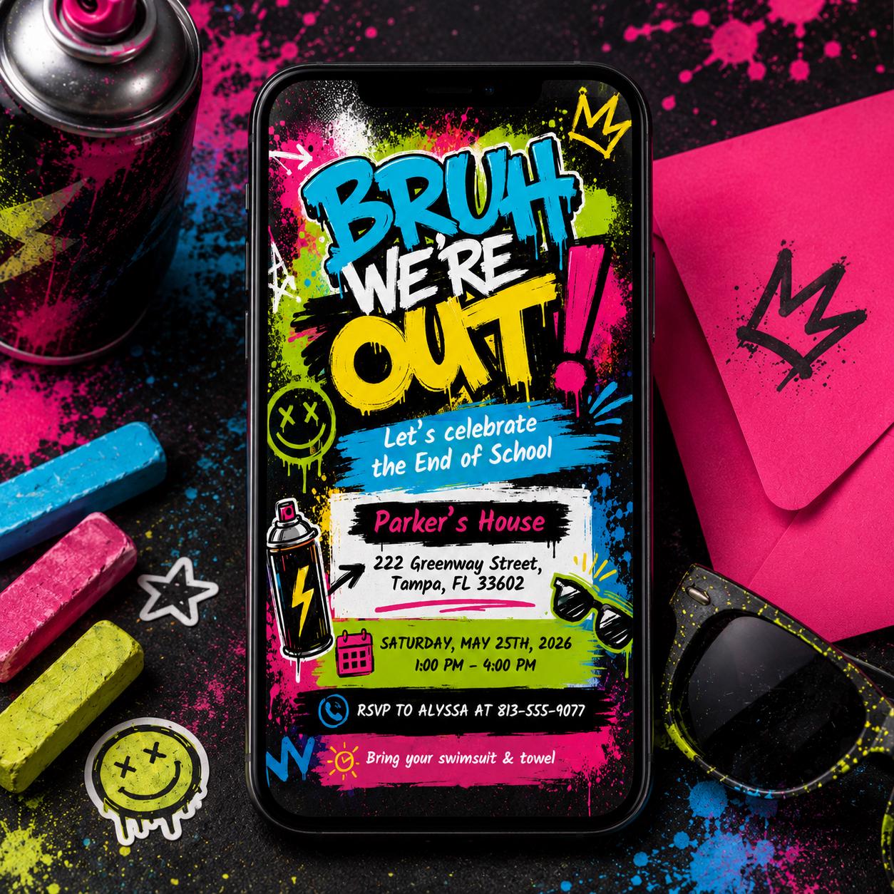 Bruh We Out End of Year Party Digital Download Invitation Template, Hello Summer School Party, School's Out Party Invite Canva Template __etsy:8030829120