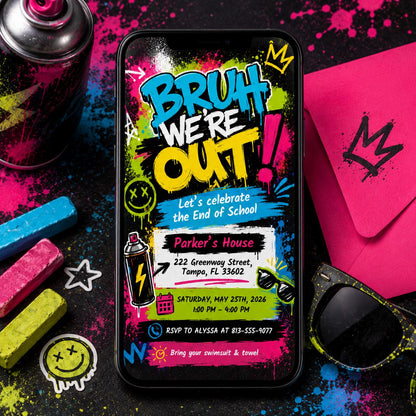 Bruh We Out End of Year Party Digital Download Invitation Template, Hello Summer School Party, School's Out Party Invite Canva Template __etsy:8030829120