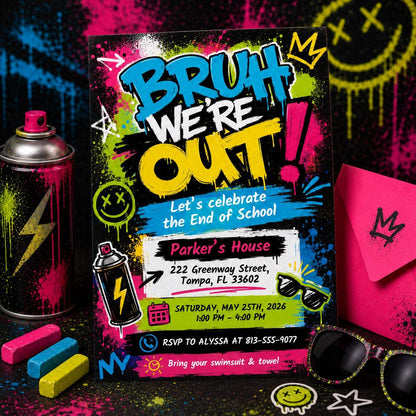 Bruh We Out End of Year Party Digital Download Invitation Template, Hello Summer School Party, School's Out Party Invite Canva Template __etsy:8030829240