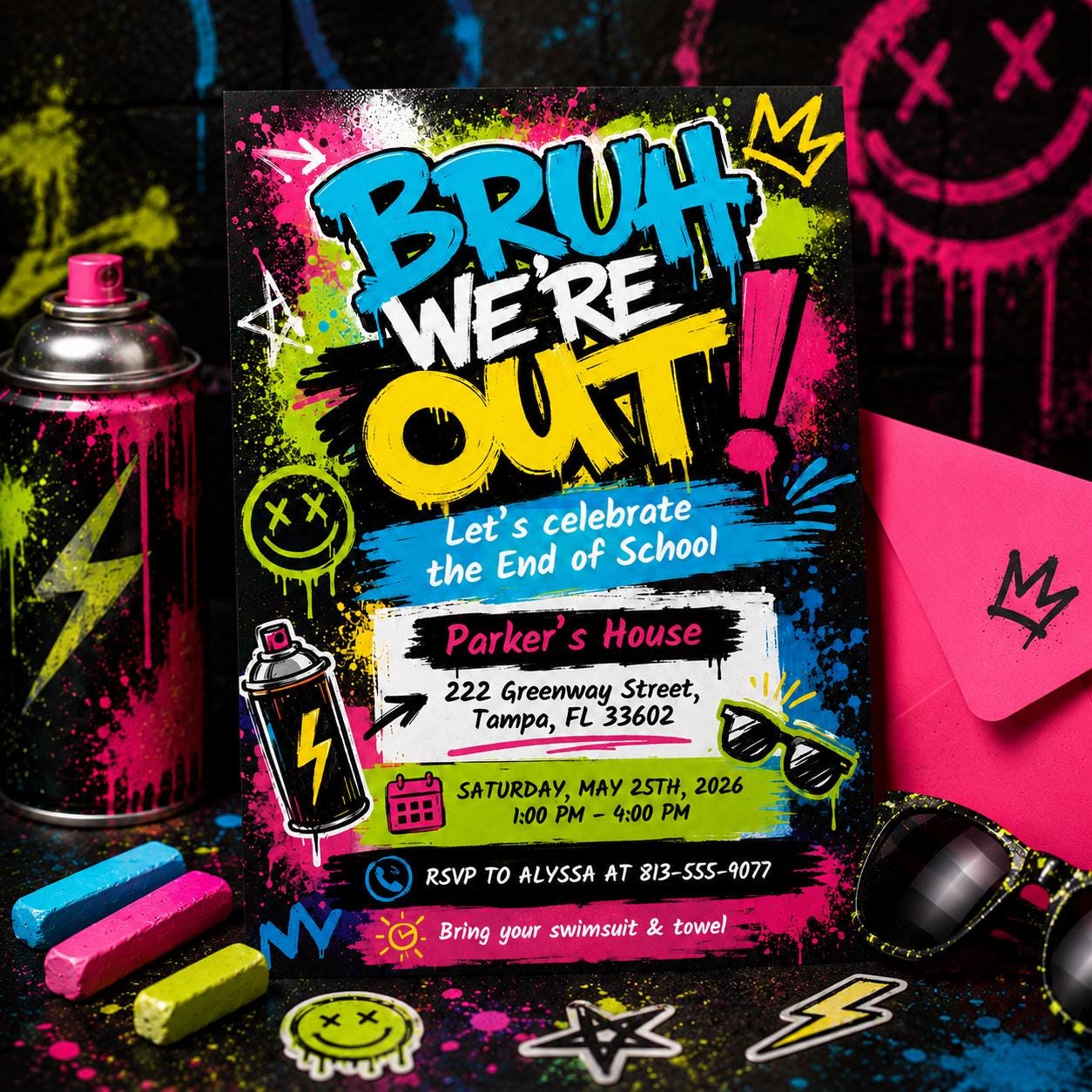 Bruh We Out End of Year Party Digital Download Invitation Template, Hello Summer School Party, School's Out Party Invite Canva Template __etsy:8078740385