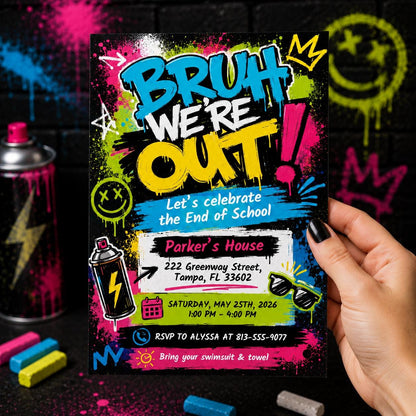 Bruh We Out End of Year Party Digital Download Invitation Template, Hello Summer School Party, School's Out Party Invite Canva Template __etsy:8078740215
