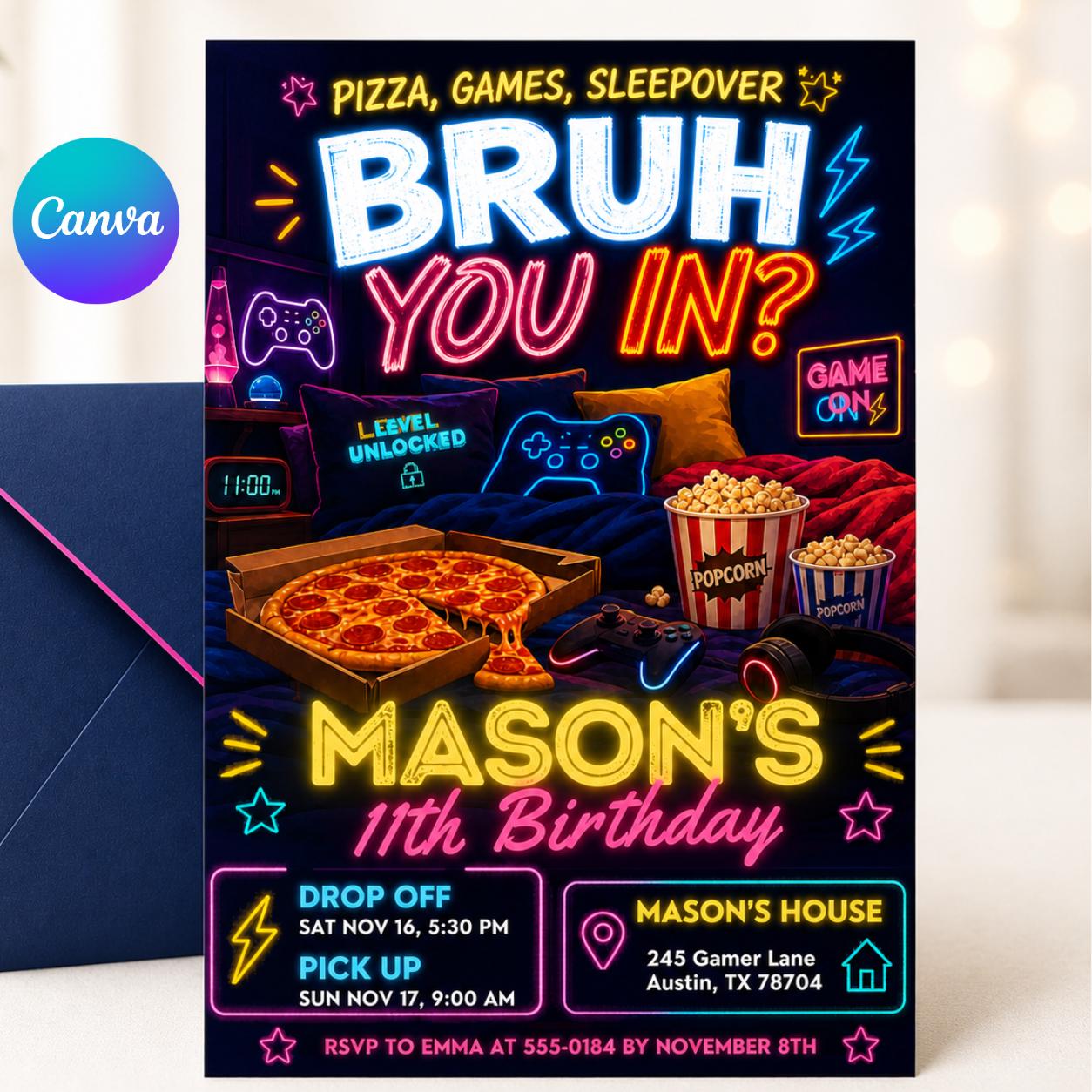 Bruh You In Invitation, Any Age, Any Theme, Neon Graffiti Bruh Birthday Party Invite, Editable Template, Printable Card __etsy:8035915879