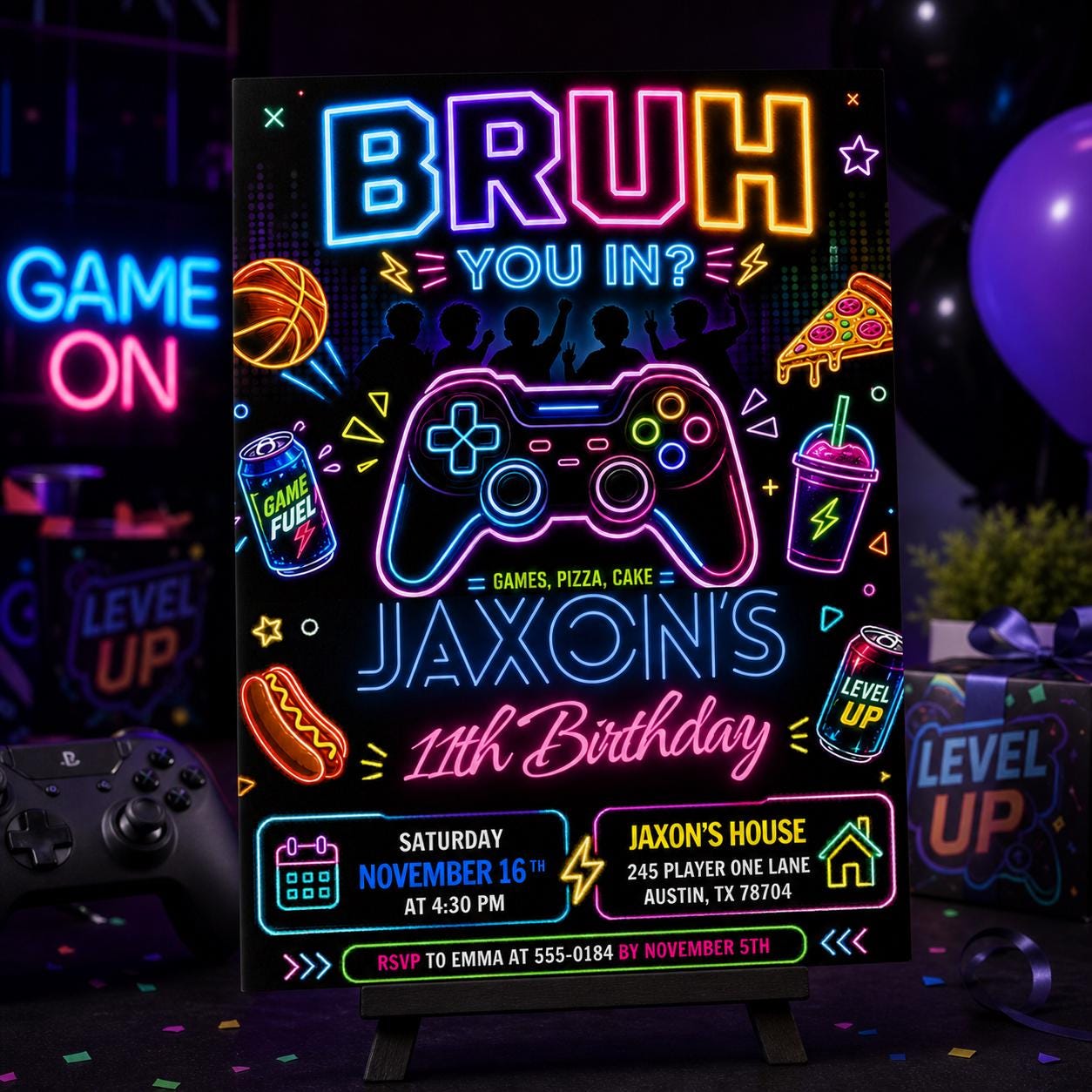 Bruh You In Invitation, Any Age, Any Theme, Neon Graffiti Bruh Birthday Party Invite, Editable Template, Printable Card __etsy:7984017112
