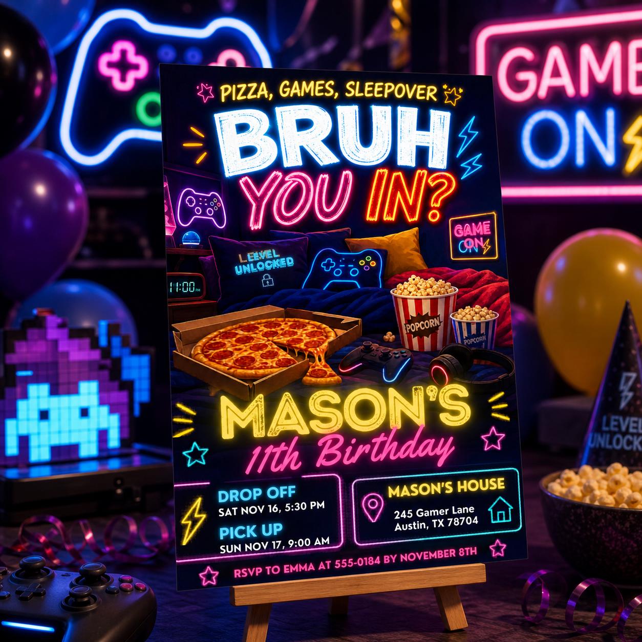Bruh You In Invitation, Any Age, Any Theme, Neon Graffiti Bruh Birthday Party Invite, Editable Template, Printable Card __etsy:7984032846
