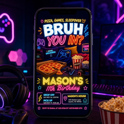 Bruh You In Invitation, Any Age, Any Theme, Neon Graffiti Bruh Birthday Party Invite, Editable Template, Printable Card __etsy:7984033092