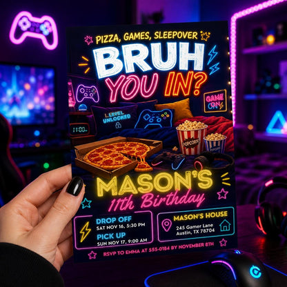 Bruh You In Invitation, Any Age, Any Theme, Neon Graffiti Bruh Birthday Party Invite, Editable Template, Printable Card __etsy:7984033124