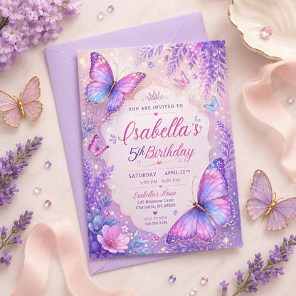 Butterfly Invite, Pink Butterfly Birthday Invitation, Girl Butterfly Party, Fairy 1st Birthday, Editable Canva Template __etsy:8003574470