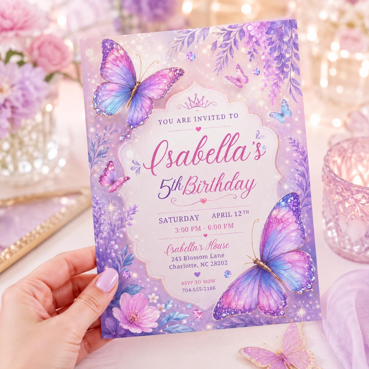 Butterfly Invite, Pink Butterfly Birthday Invitation, Girl Butterfly Party, Fairy 1st Birthday, Editable Canva Template __etsy:8003574568