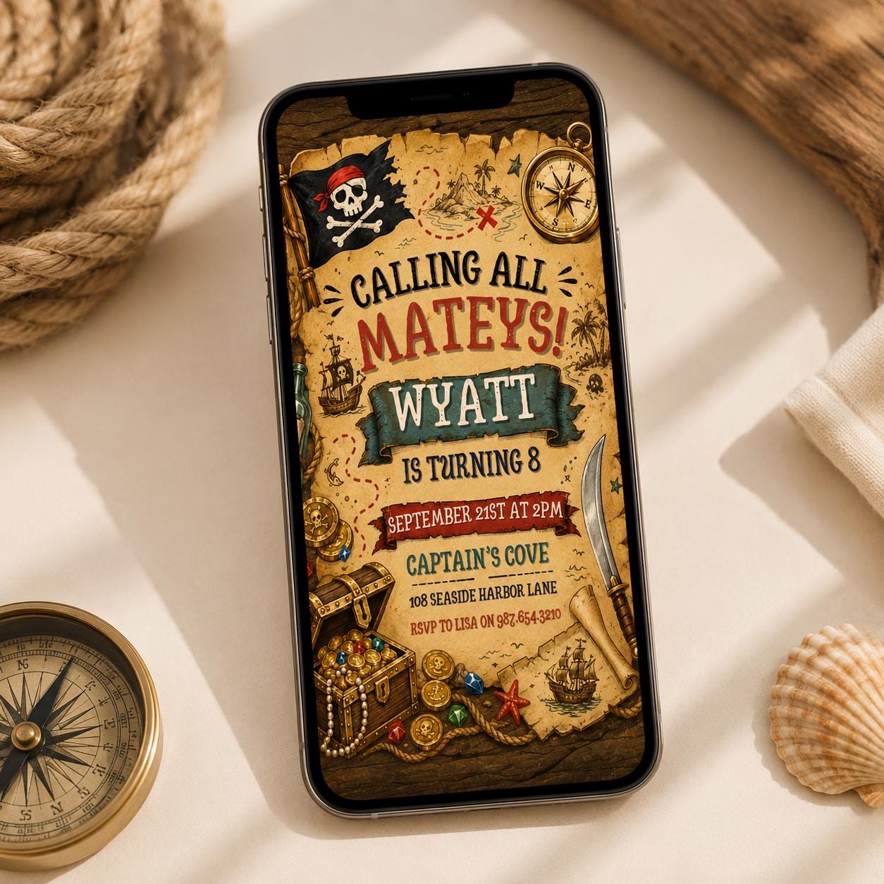 Calling All Mateys Pirate Birthday Invitation, Editable Pirate Party Invite, Pirate Treasure Map Kids, Editable Canva Template __etsy:8058661021