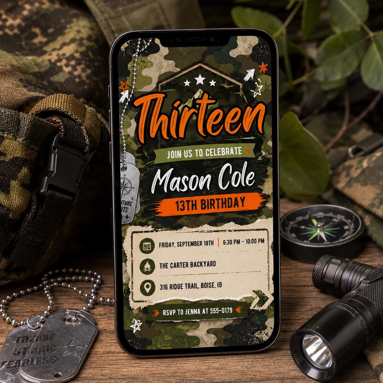 Camo Adventure invitation, Army Birthday Party Invitation, Camo Soldier Evite,  Hunting Birthday Invite Boy  Birthday Invite, Canva Template __etsy:8074233734