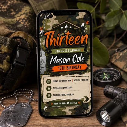 Camo Adventure invitation, Army Birthday Party Invitation, Camo Soldier Evite,  Hunting Birthday Invite Boy  Birthday Invite, Canva Template __etsy:8074233734