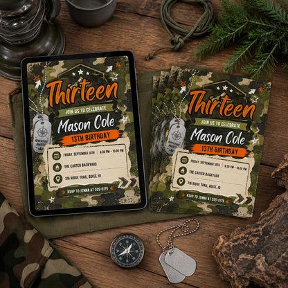 Camo Adventure invitation, Army Birthday Party Invitation, Camo Soldier Evite,  Hunting Birthday Invite Boy  Birthday Invite, Canva Template __etsy:8122151965