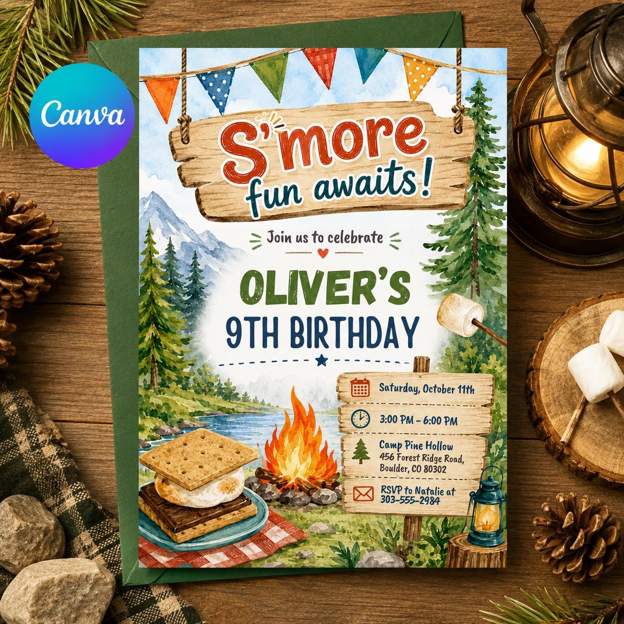 Camping Birthday Invitation, Camping Party Invite, Smore Fun Invite, Backyard Camping Invite, Campfire Party, Outdoor Bonfire Invite Canva __etsy:8086193895