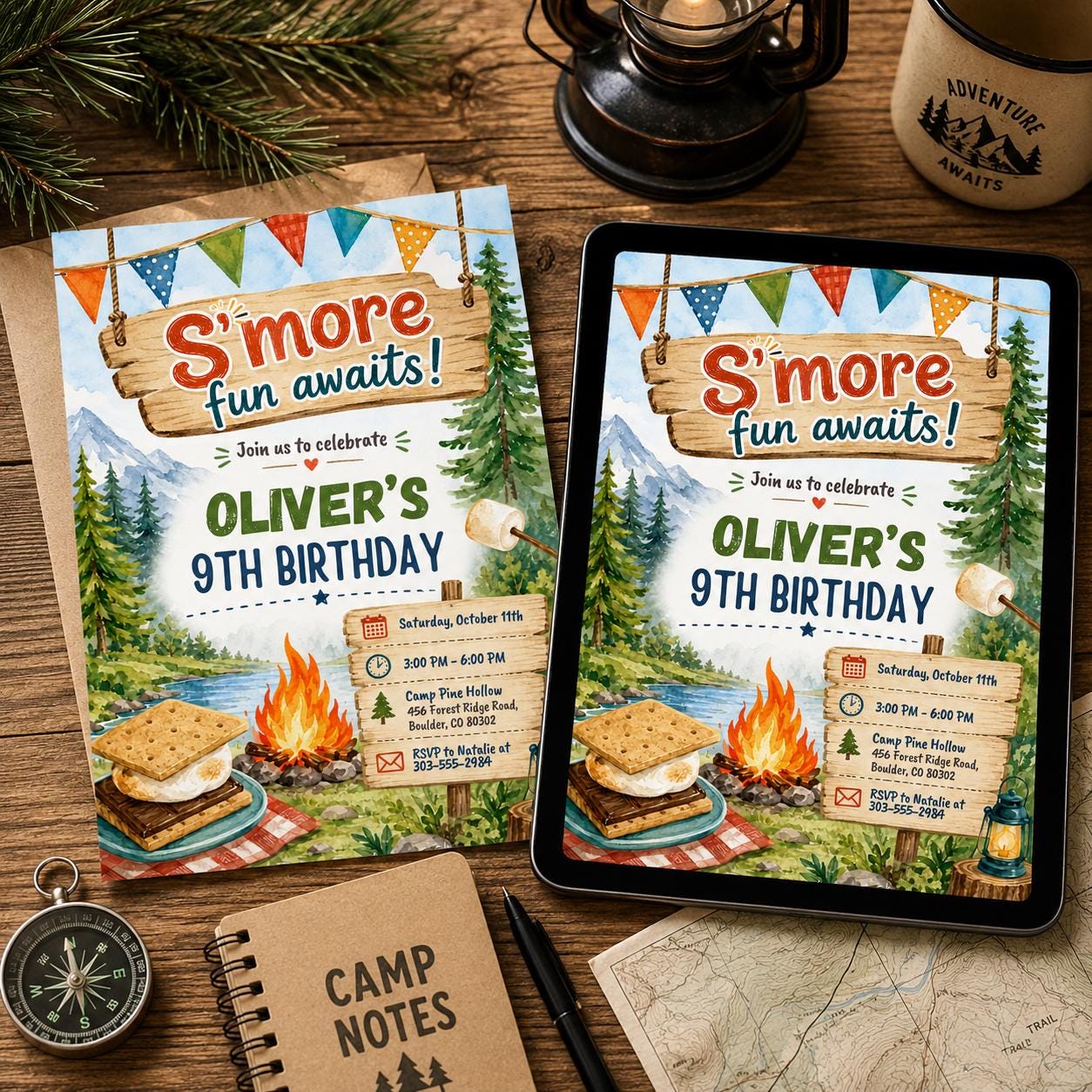 Camping Birthday Invitation, Camping Party Invite, Smore Fun Invite, Backyard Camping Invite, Campfire Party, Outdoor Bonfire Invite Canva __etsy:8086193891