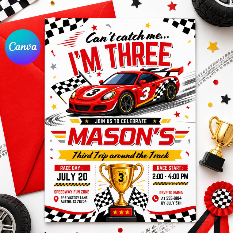 Vintage Can't Catch Me I'm Three Birthday Invitation
