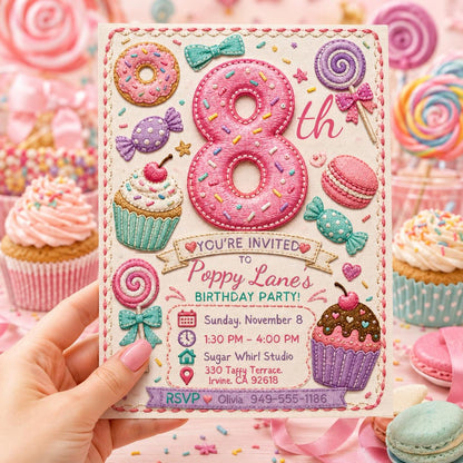 Candy Birthday Invitation, 8th Birthday Girl Sweet Shop Party Invite, Editable Printable Canva Template __etsy:8221773817