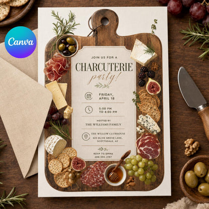 Charcuterie Board Invitation, Charcuterie Party Invite, Editable Template, Digital Paperless Evite, Printable Card Flyer, Canva Template __etsy:8032710588