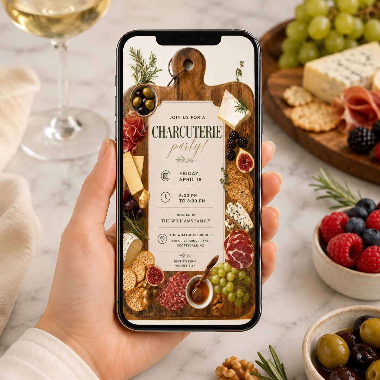 Charcuterie Board Invitation, Charcuterie Party Invite, Editable Template, Digital Paperless Evite, Printable Card Flyer, Canva Template __etsy:8080621109