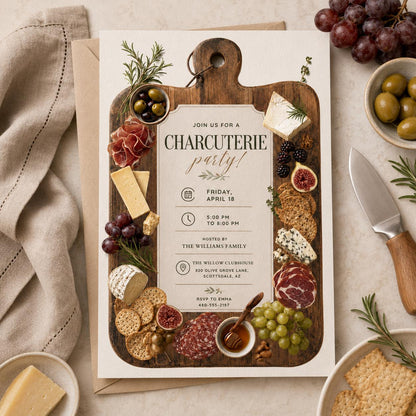 Charcuterie Board Invitation, Charcuterie Party Invite, Editable Template, Digital Paperless Evite, Printable Card Flyer, Canva Template __etsy:8032708866