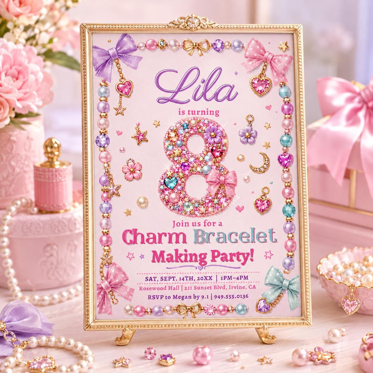 Charm Bracelet Making Party, Jewelry Making Invitation, Beading Party Template, Tween Girl Birthday, Friendship Bracelet Workshop, Canva __etsy:8010823032