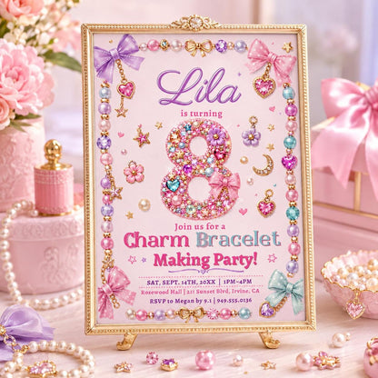 Charm Bracelet Making Party, Jewelry Making Invitation, Beading Party Template, Tween Girl Birthday, Friendship Bracelet Workshop, Canva __etsy:8010823032